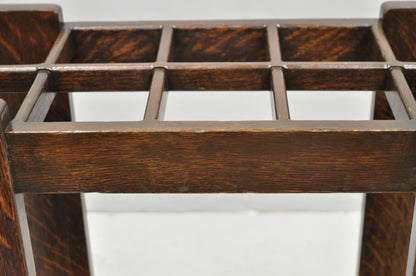 Antique Arts & Crafts Oak Wood Relief Carved Flower Umbrella Stand by MI Chair