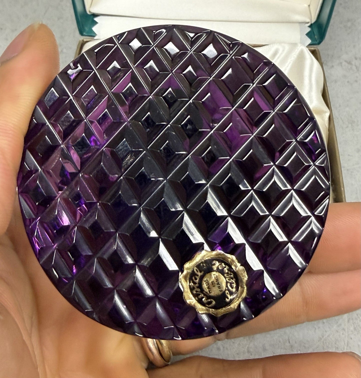 Cristal D'Albret France Franklin D Roosevelt Sulphide Paperweight Faceted Purple