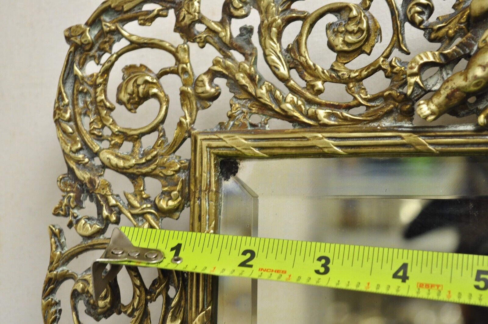 Antique French Renaissance Louis XV Gilt Bronze Figural Cherubs Beveled Mirror