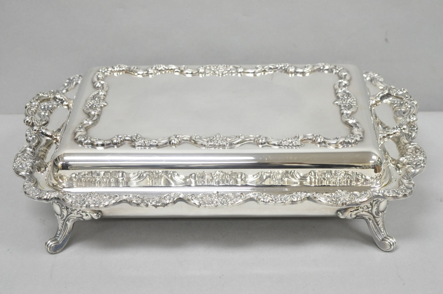 Vintage Poole Silver Plated Footed Covered Vegetable Serving Dish Platter w/ Lid