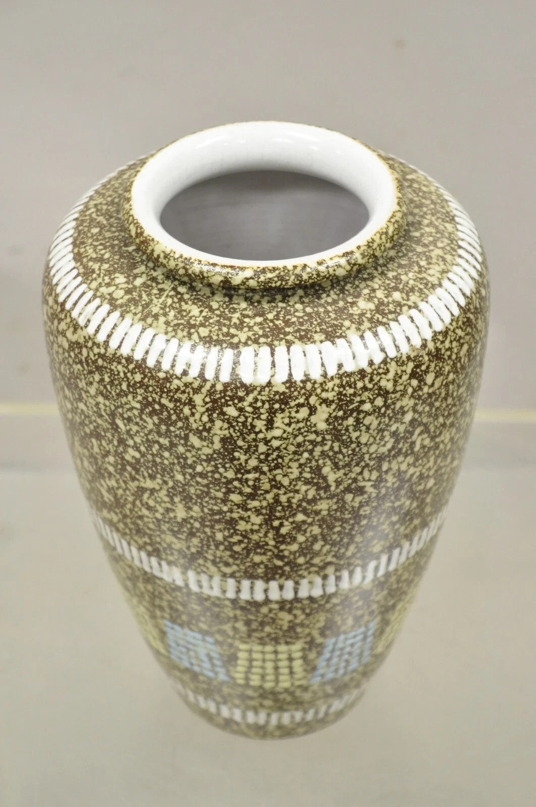 Vintage German Mid Century Modern Brown Blue Yellow Vase attr. Carstens Keramik