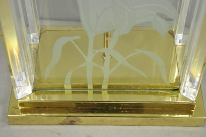 Vintage 1980s Fredrick Ramond Etched Lily Design Lucite Glass & Brass Table Lamp