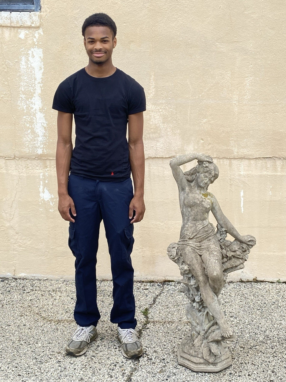 Vintage French Hollywood Regency 46" Cement Garden Nude Goddess Sculpture Statue