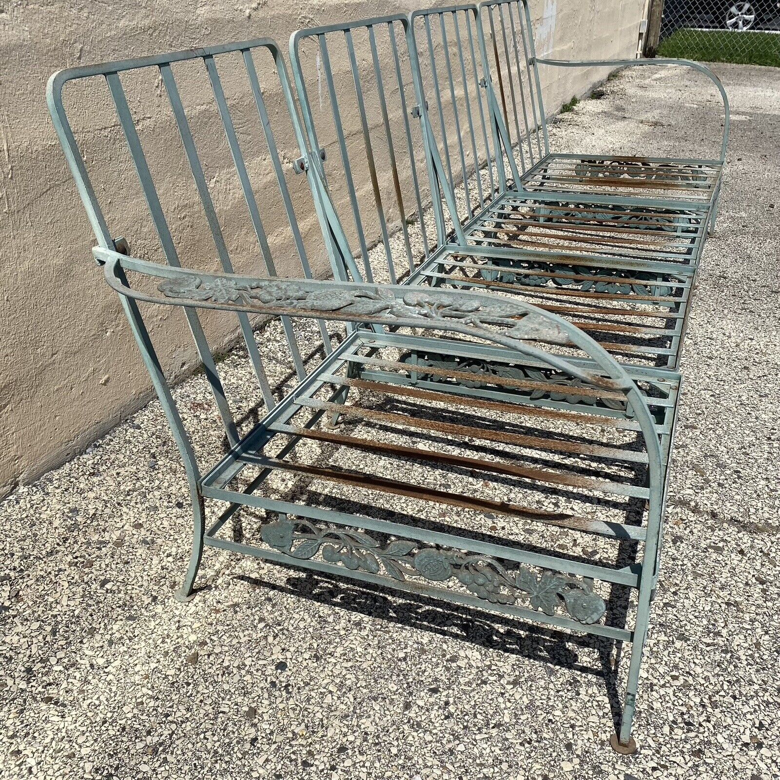 Vintage Art Nouveau Wrought Iron Woodard Style Garden Patio Sofa