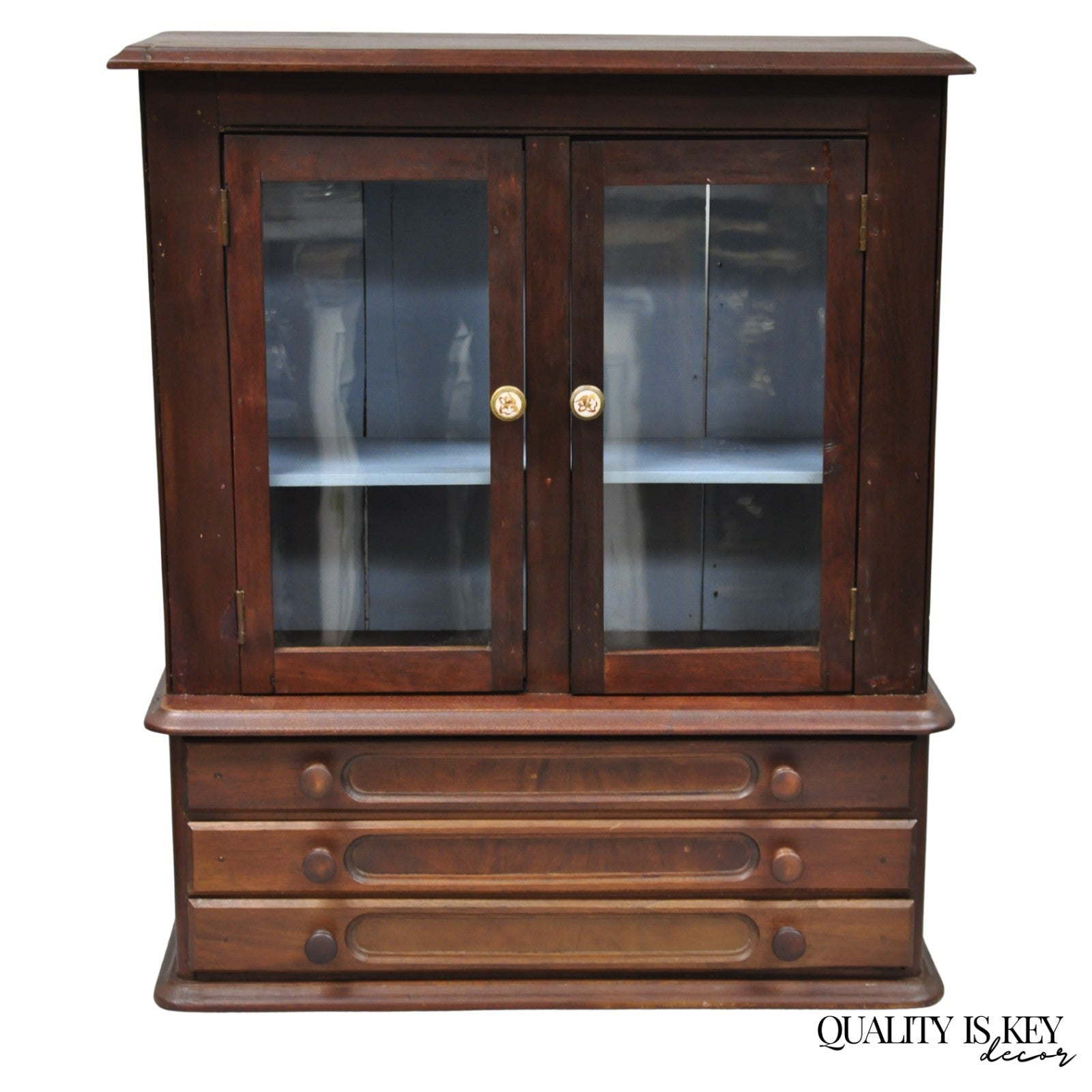 American Colonial Walnut Salesman Sample Apothecary Cupboard Display Cabinet