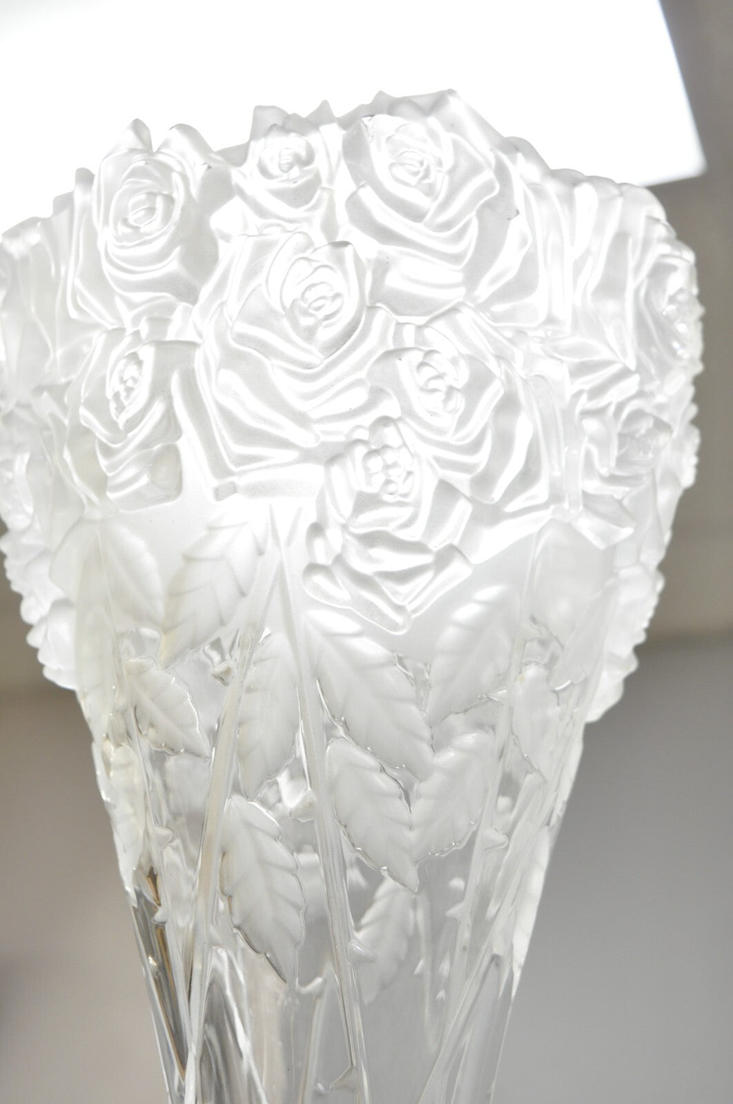Vintage Shannon Crystal Glass 3D Rose Tall Sculpted Vase Made by Godinger
