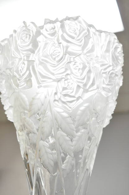 Vintage Shannon Crystal Glass 3D Rose Tall Sculpted Vase Made by Godinger