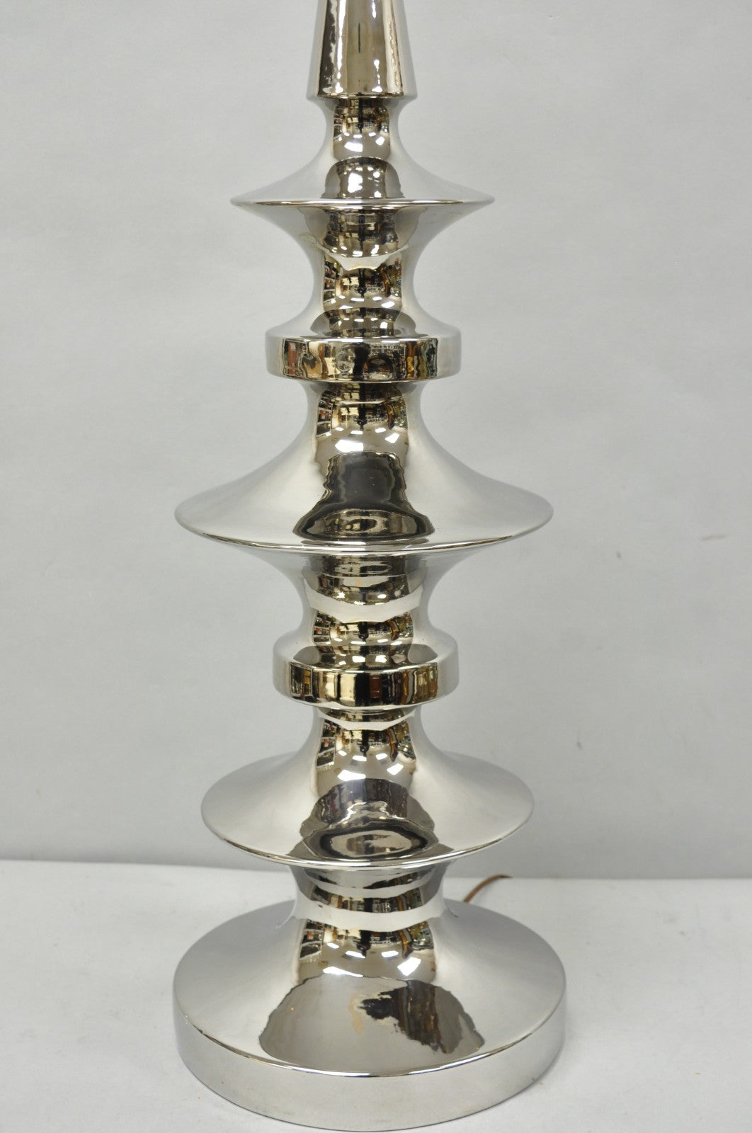 Vintage Italian Mid Century Modern Tall Sculptural Silver Ceramic Table Lamp