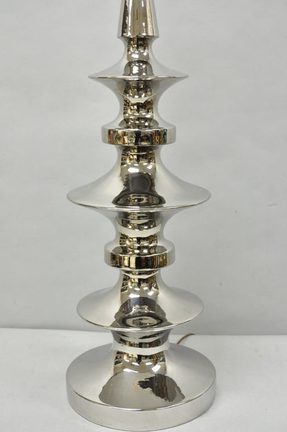 Vintage Italian Mid Century Modern Tall Sculptural Silver Ceramic Table Lamp