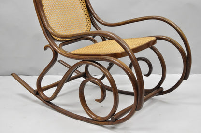 Vintage Mid Century Modern Thonet Style Bentwood & Cane Rocker Rocking Chair (B)