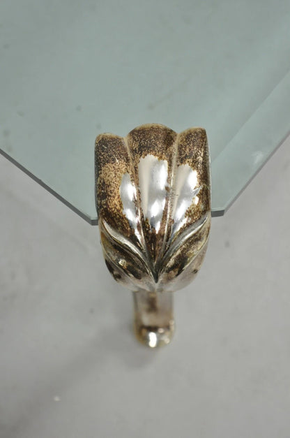 Vintage French Hollywood Regency Beveled Glass Bronze Cabriole Leg Coffee Table