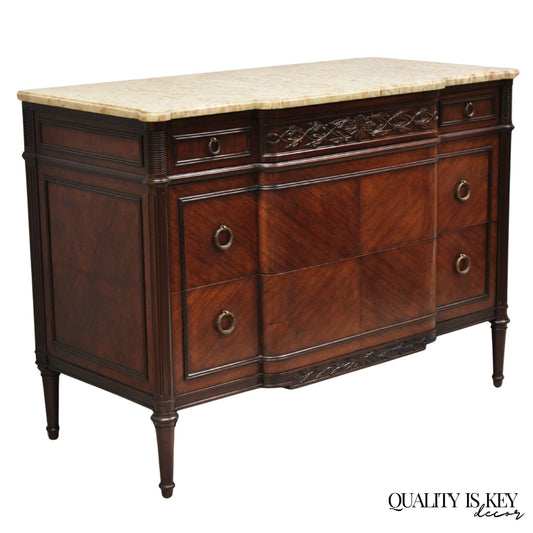 Antique French Louis XVI Maison Jansen Style Mahogany Marble Top Dresser Commode
