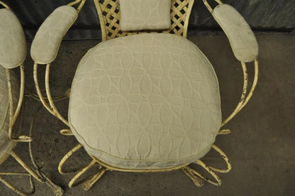 Vintage French Country Wrought Iron Lattice Scrolling Arm Chairs (A) - Pair