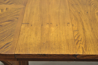 Vintage Mid Century Modern Oak Sunburst Round Extension Pedestal Dining Table