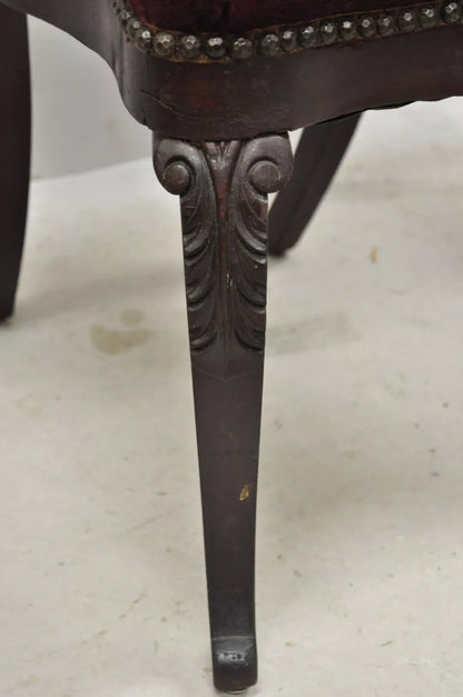 Antique Eastlake Victorian Carved Mahogany Needlepoint Parlor Side Chairs - Pair