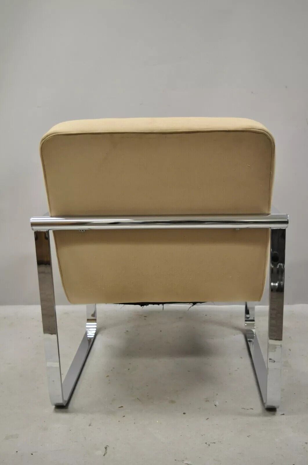 Mid Century Modern Milo Baughman Style Chrome Flat Bar Art Deco Lounge Chair