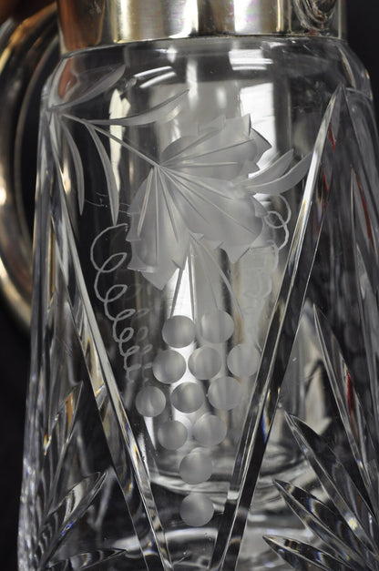 Antique Victorian German Silver Plated Cut Crystal Glass Lemonade Water Pitcher