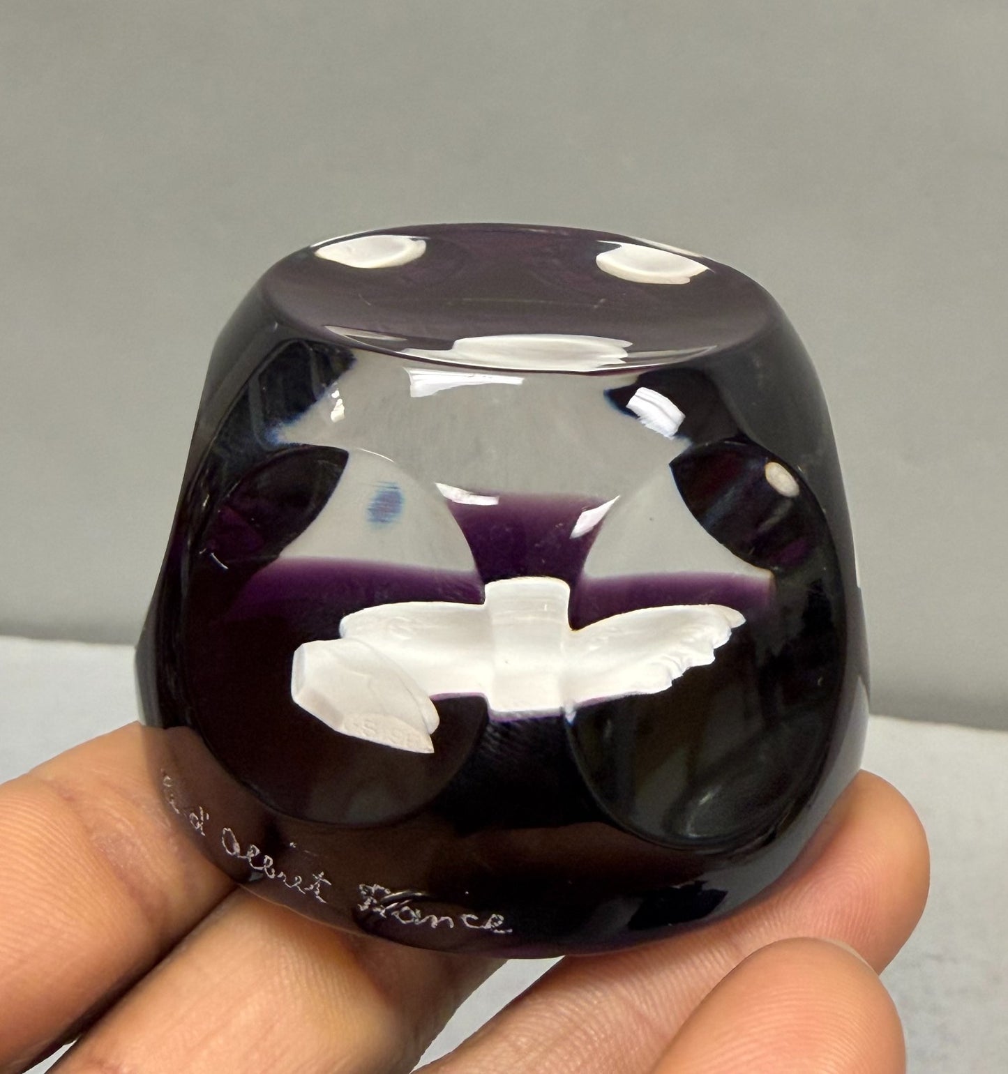 Cristal D'Albret France Franklin D Roosevelt Sulphide Paperweight Faceted Purple