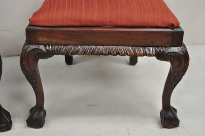 Chippendale Style Mahogany Carved Ball and Claw Dining Side Chairs - a Pair