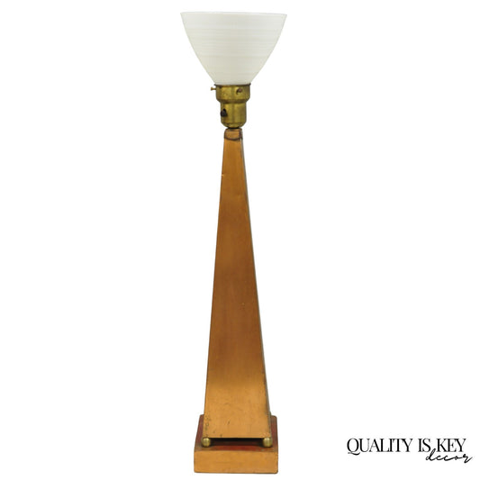 Vintage Architectural Mid Century Modern Copper Metal Obelisk Pyramid Table Lamp