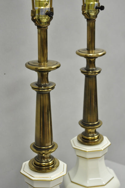 Vintage Stiffel Empire Style Burnished Brass & Porcelain Table Lamps (C) - Pair