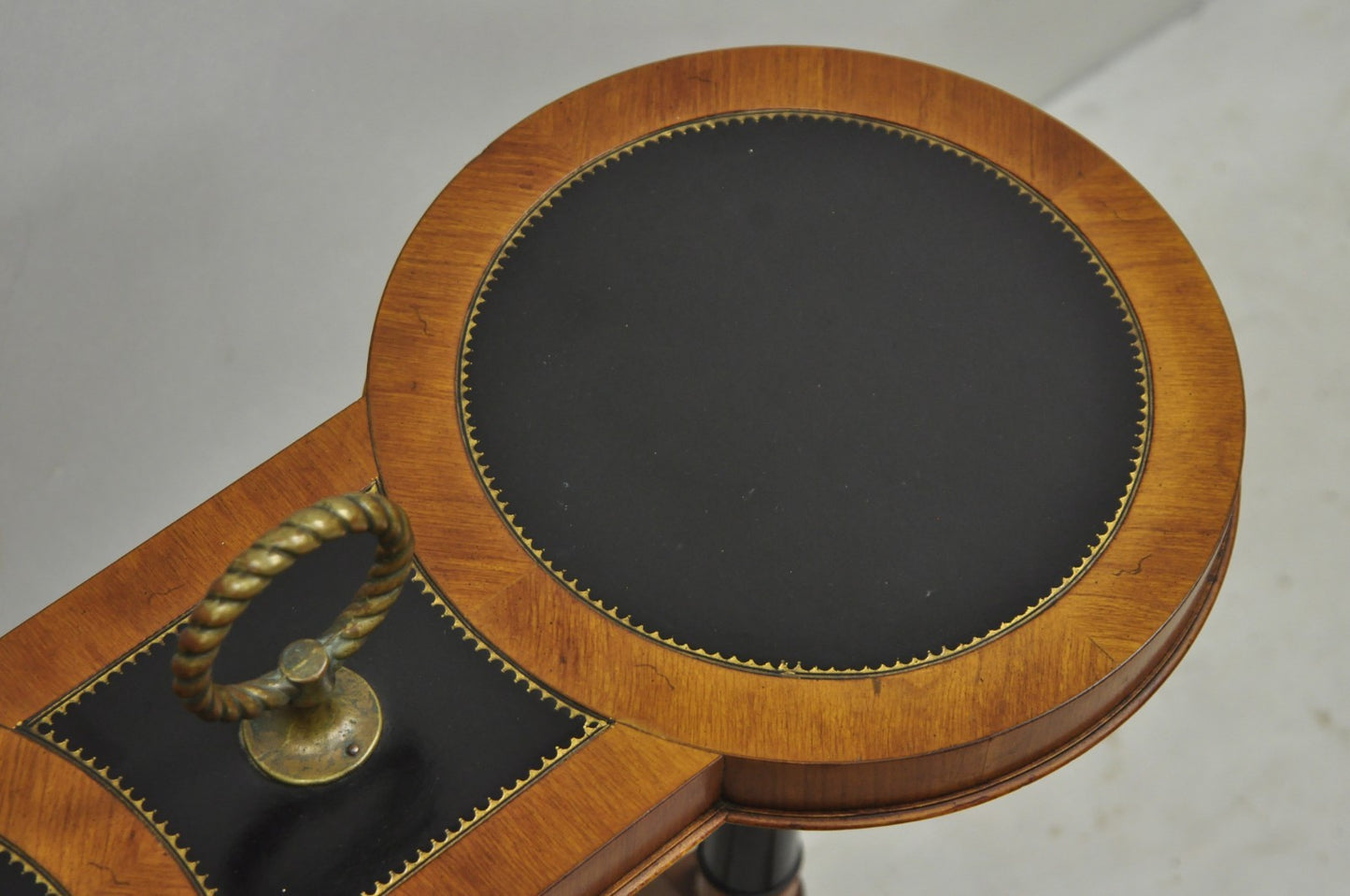 Vintage Weiman Heiroom French Empire Regency Style Black Leather Top Side Table