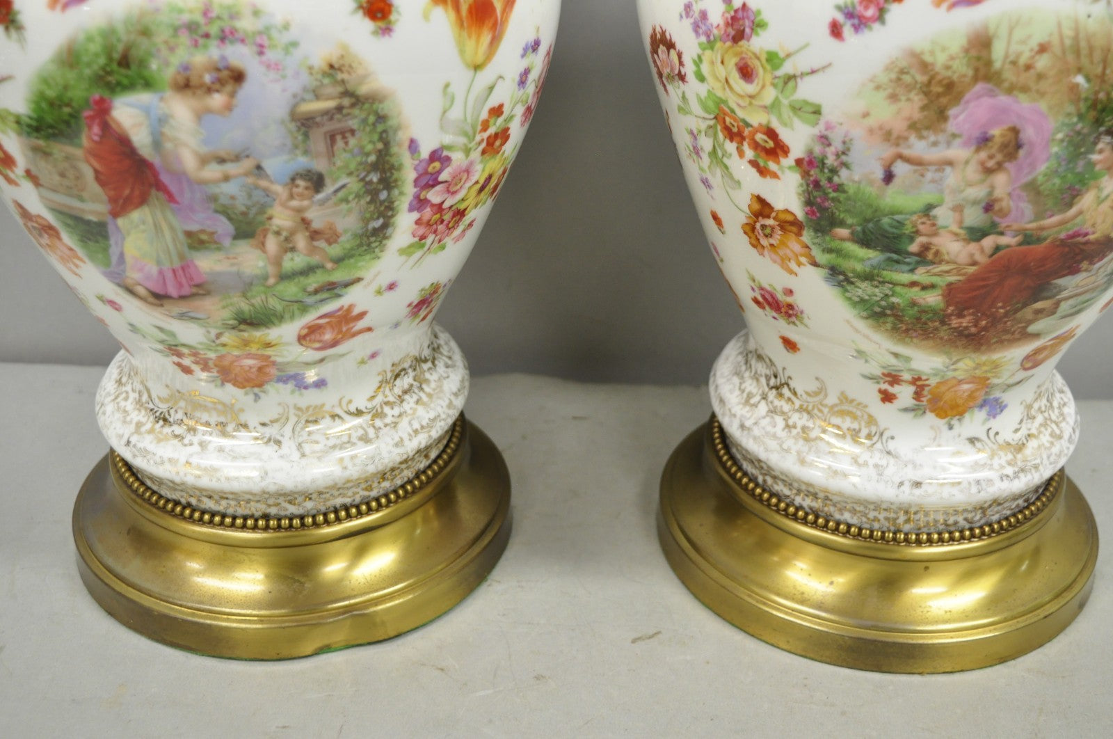 Victorian German Porcelain Ginger Jar Vase Meissen attr. French Table Lamp Pair