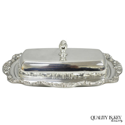 Vintage Lancaster Rose Poole Silver Plated Covered Butter Dish w/ Glass Liner