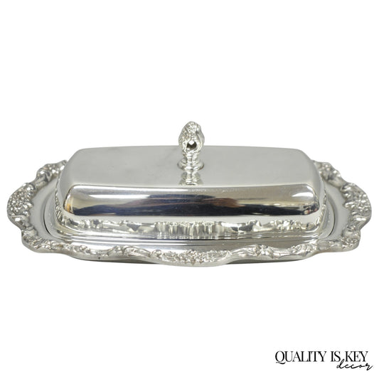 Vintage Lancaster Rose Poole Silver Plated Covered Butter Dish w/ Glass Liner