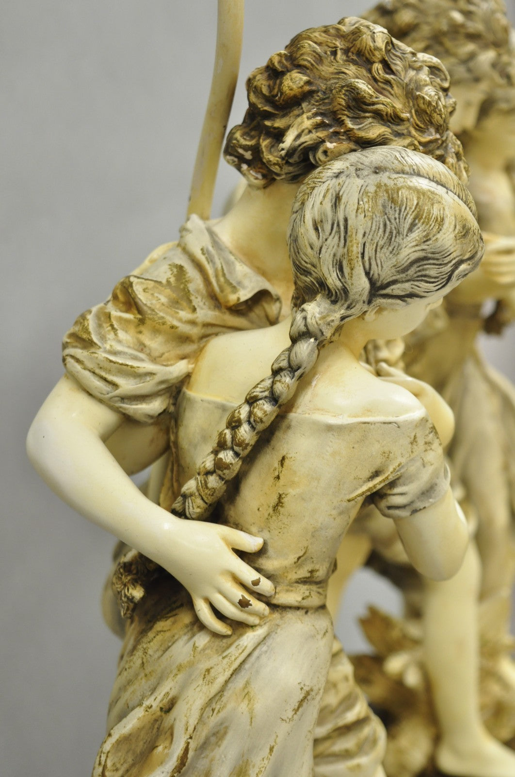 Antique L&F Moreau French Renaissance Large Figural Boy and Girl Table Lamp Pair