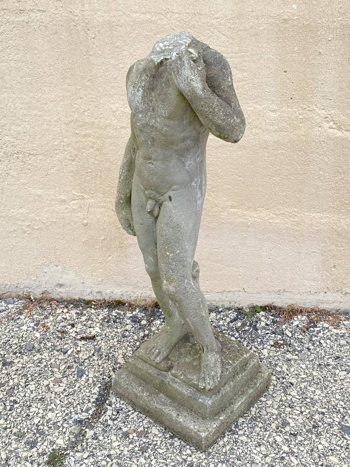 Antique Cast Stone Concrete Small 24" Nude Garden Statue Sculpture of David