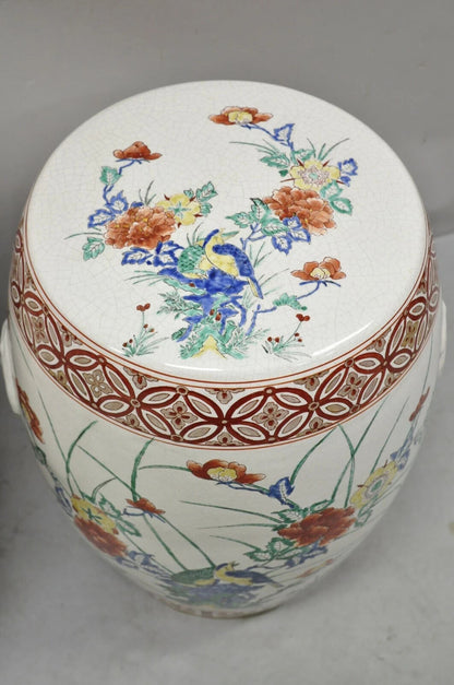 Vintage Chinoiserie Porcelain Ceramic Chinese Red Blue Garden Stool Seat, a Pair