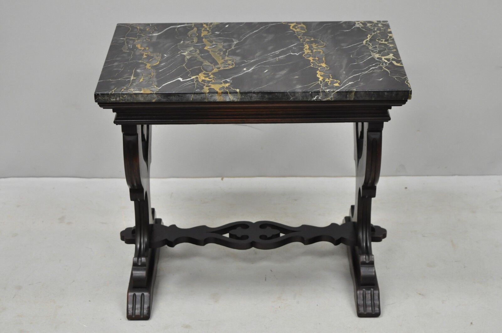 Antique Renaissance Style Carved Walnut Marble Top Side Table from Bloomingdales