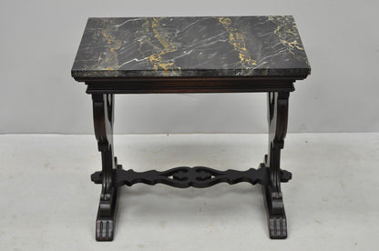 Antique Renaissance Style Carved Walnut Marble Top Side Table from Bloomingdales