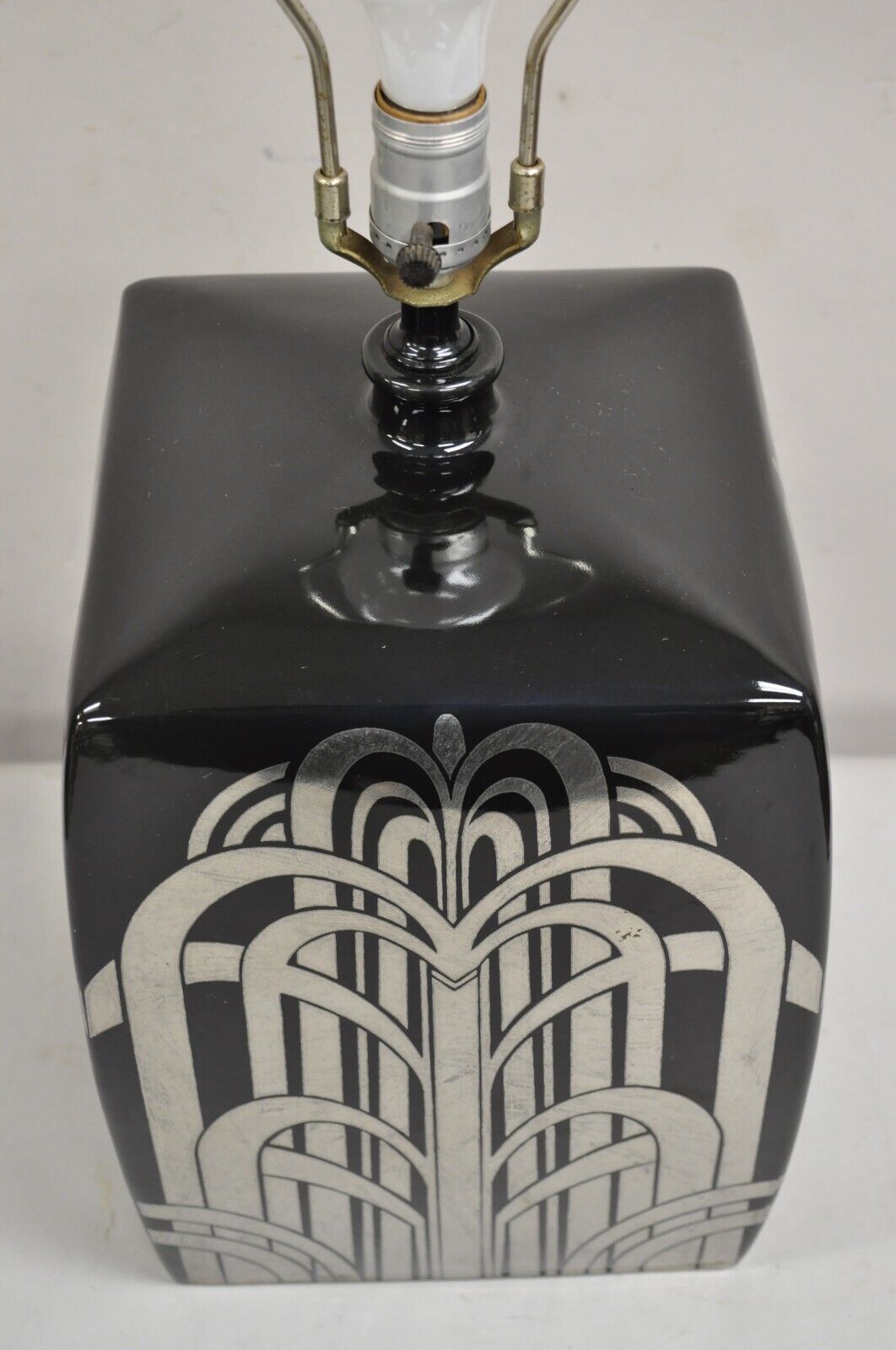 Vintage Art Deco Mid Century Modern Black Ceramic Cube Sculptural Table Lamp