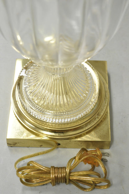 Vintage French Empire Neoclassical Faceted Crystal Glass Urn Brass Table Lamp