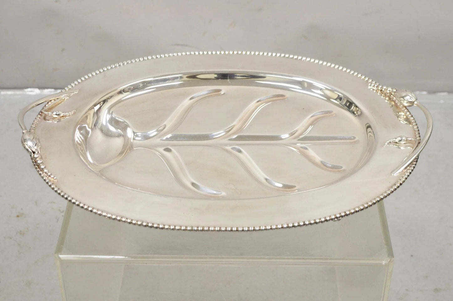 Vtg LBS Co English Art Nouveau Meat Cutlery Silver Plated Serving Platter Tray
