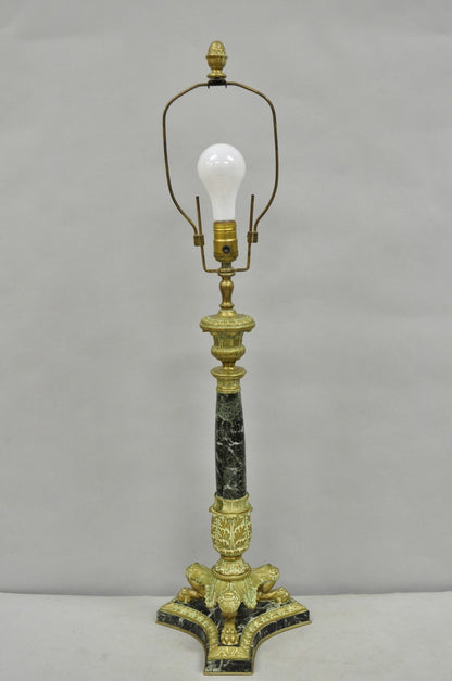 Antique French Empire Regency Gilt Bronze & Marble Column Paw Foot Table Lamp