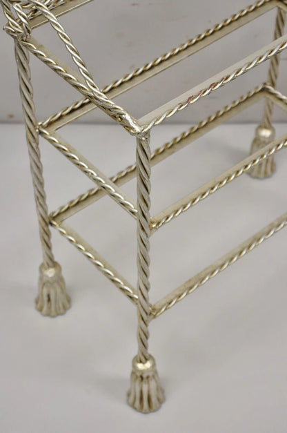 Italian Hollywood Regency Silver Leaf Gilt Iron 3 Tier Shelf Small Display Stand