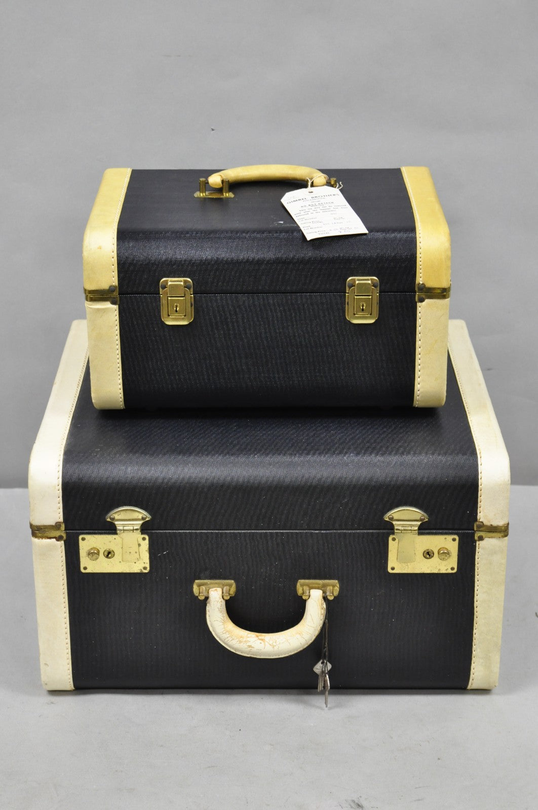 Vintage Art Deco Black & White Hard Case Travel Luggage Suitcase - 2 Pc Set
