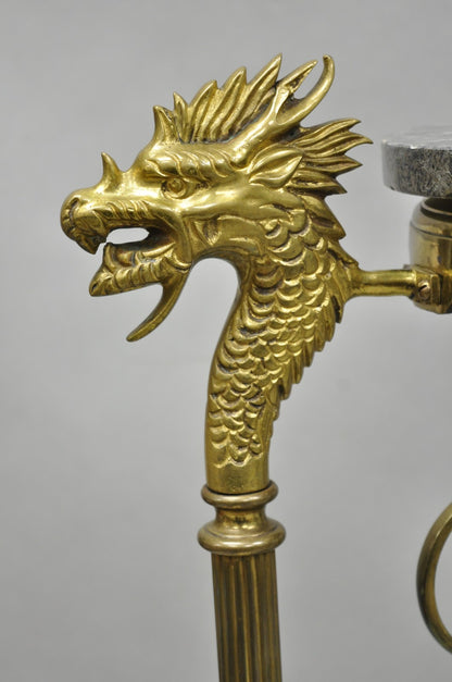 Antique Italian Renaissance Brass Figural Dragon Head Pedestal Table Plant Stand