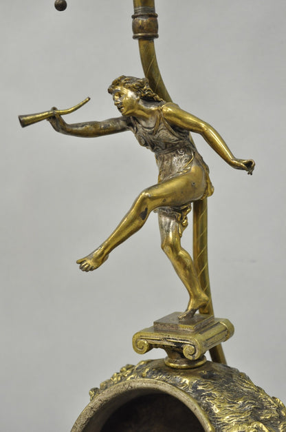 Antique French Renaissance Bronze Figural Game Hunting Lion Desk Table Lamp