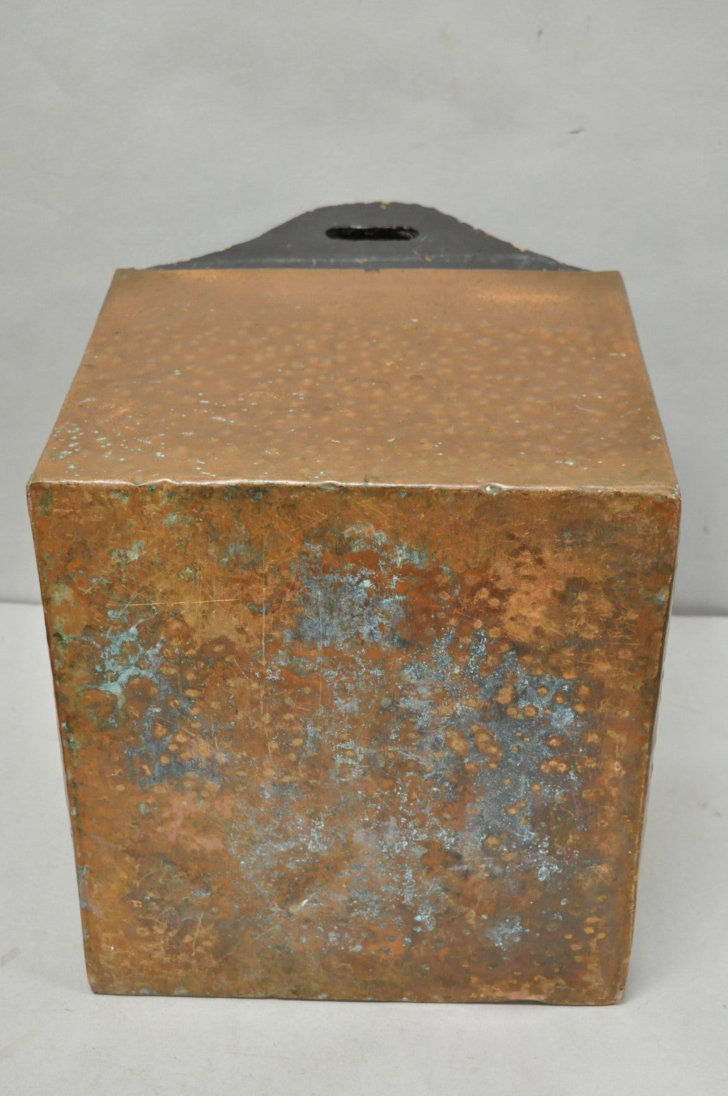Antique French Country Primitive Copper & Wood Black Grain Painted Grain Bin