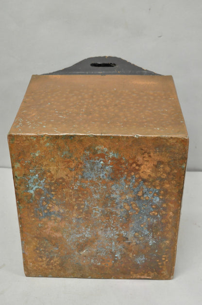 Antique French Country Primitive Copper & Wood Black Grain Painted Grain Bin