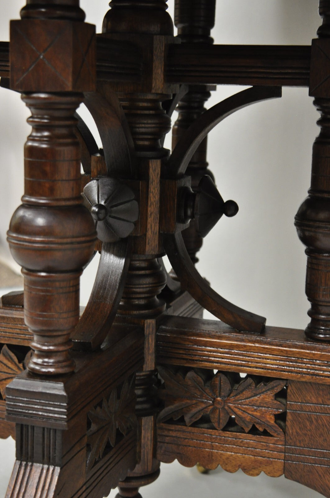 Antique Aesthetic Movement Victorian Carved Walnut Marble Top Parlor Side Table