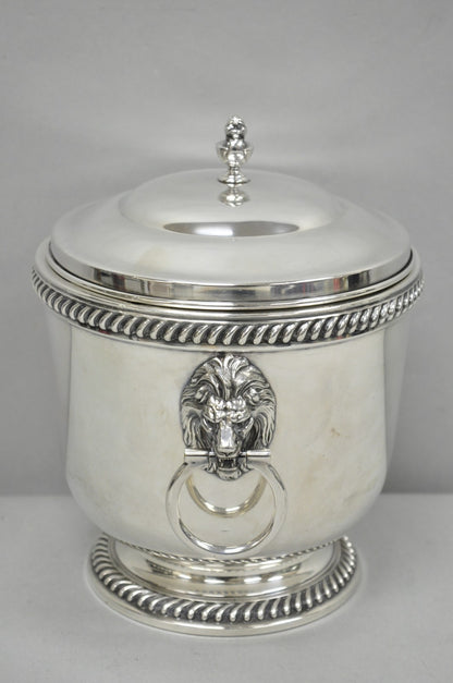 Antique English Regency Lion Head Silver Plated Covered Bar Ice Bucket