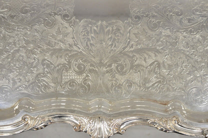 Vintage English Silver Mfg Corp Large Silver Plated Etched Platter Tray