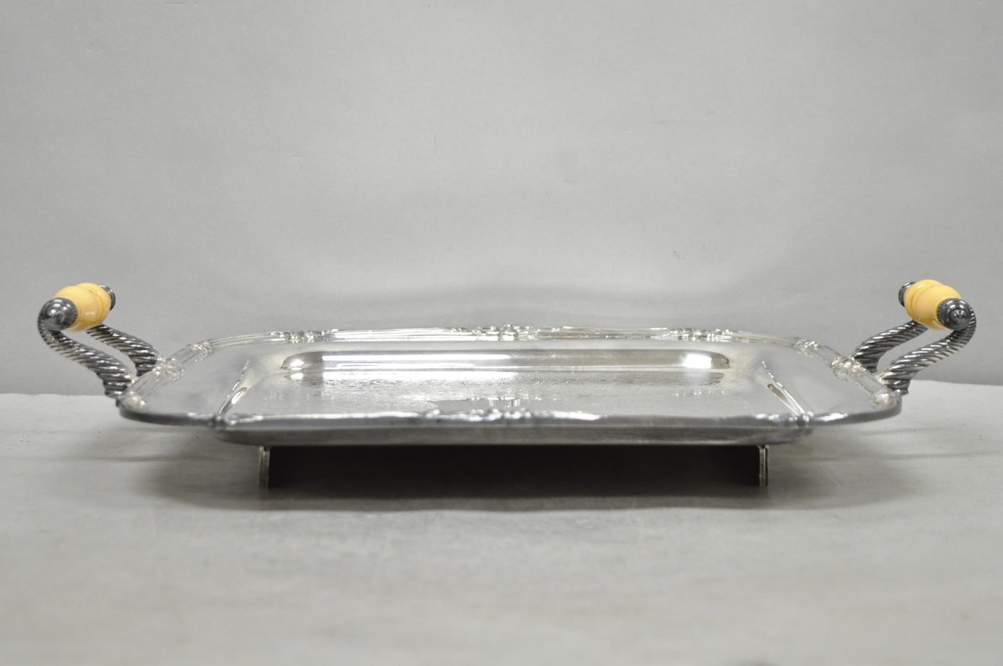 Vintage Sheffield Silver Plated Square Serving Bar Tray w/ Celluloid Handles