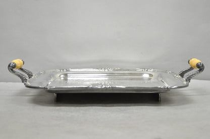Vintage Sheffield Silver Plated Square Serving Bar Tray w/ Celluloid Handles