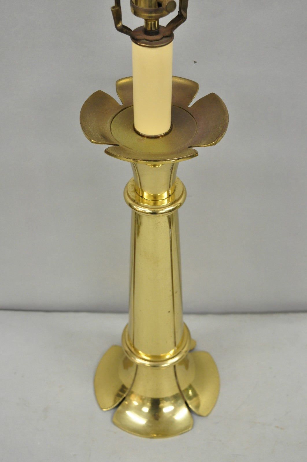 Vintage Remington Hollywood Regency Brass Lotus Flower Candlestick Table Lamp